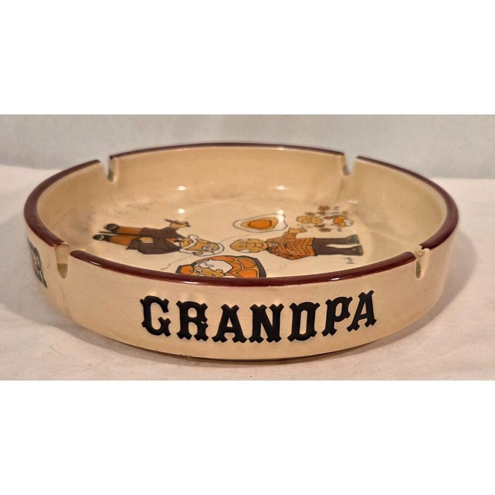 Vintage Grandpa Ashtray Made in Japan Glazed Ceramic Tobacciana